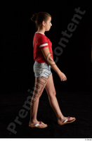  Ruby  1 dressed flip flop jeans shorts red t shirt side view walking whole body 0004.jpg